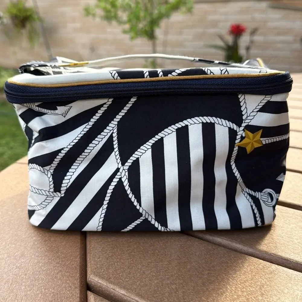 Trina Turk Nautical Themed Blue and White Cosmetic Makeup Bag